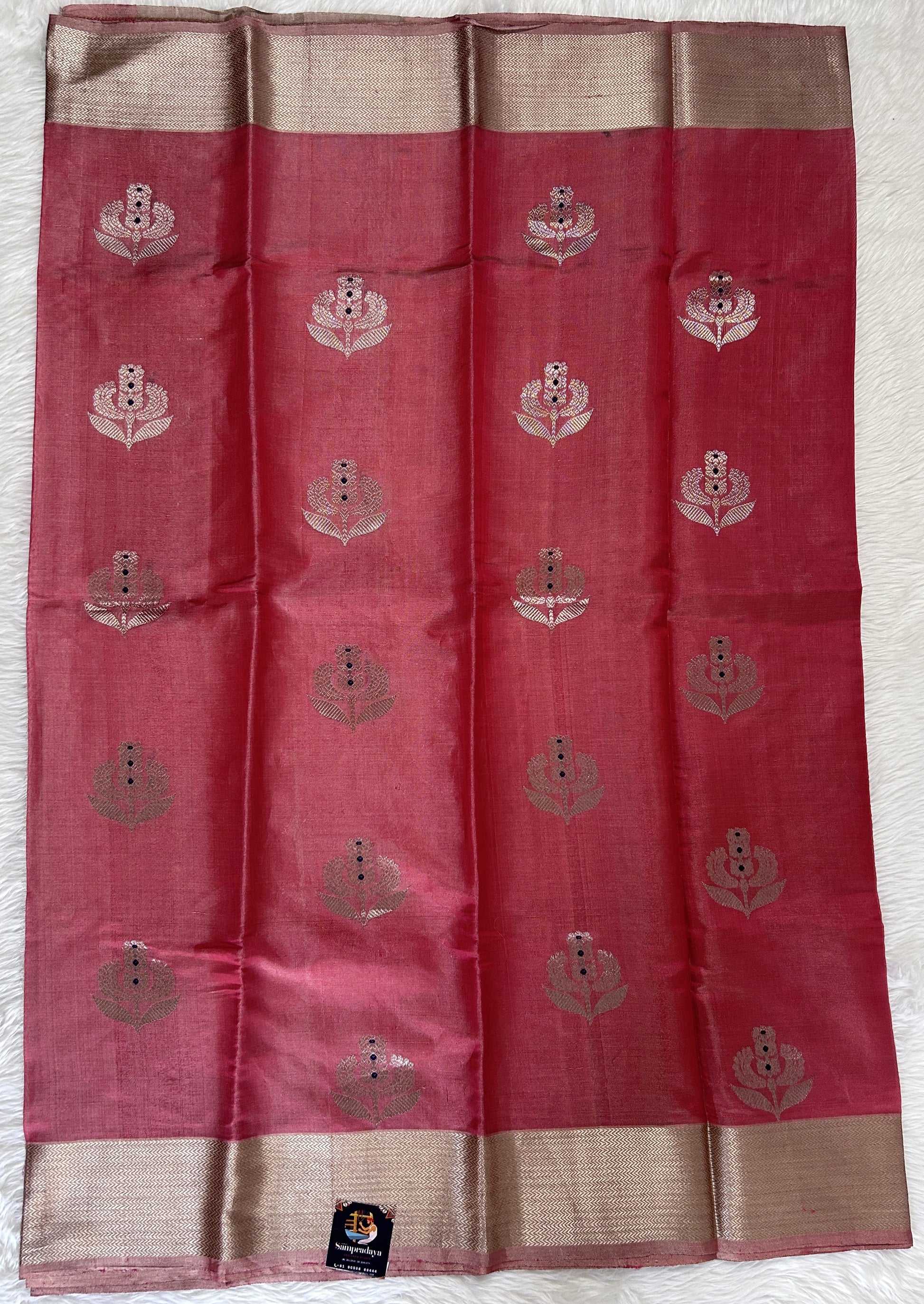 Chanderi Pattu Saree Venetian Red colored saree complemented with a Gold Zari Border - Sampradaya Designer Studio