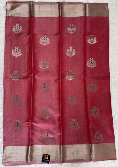 Chanderi Pattu Saree Venetian Red colored saree complemented with a Gold Zari Border - Sampradaya Designer Studio