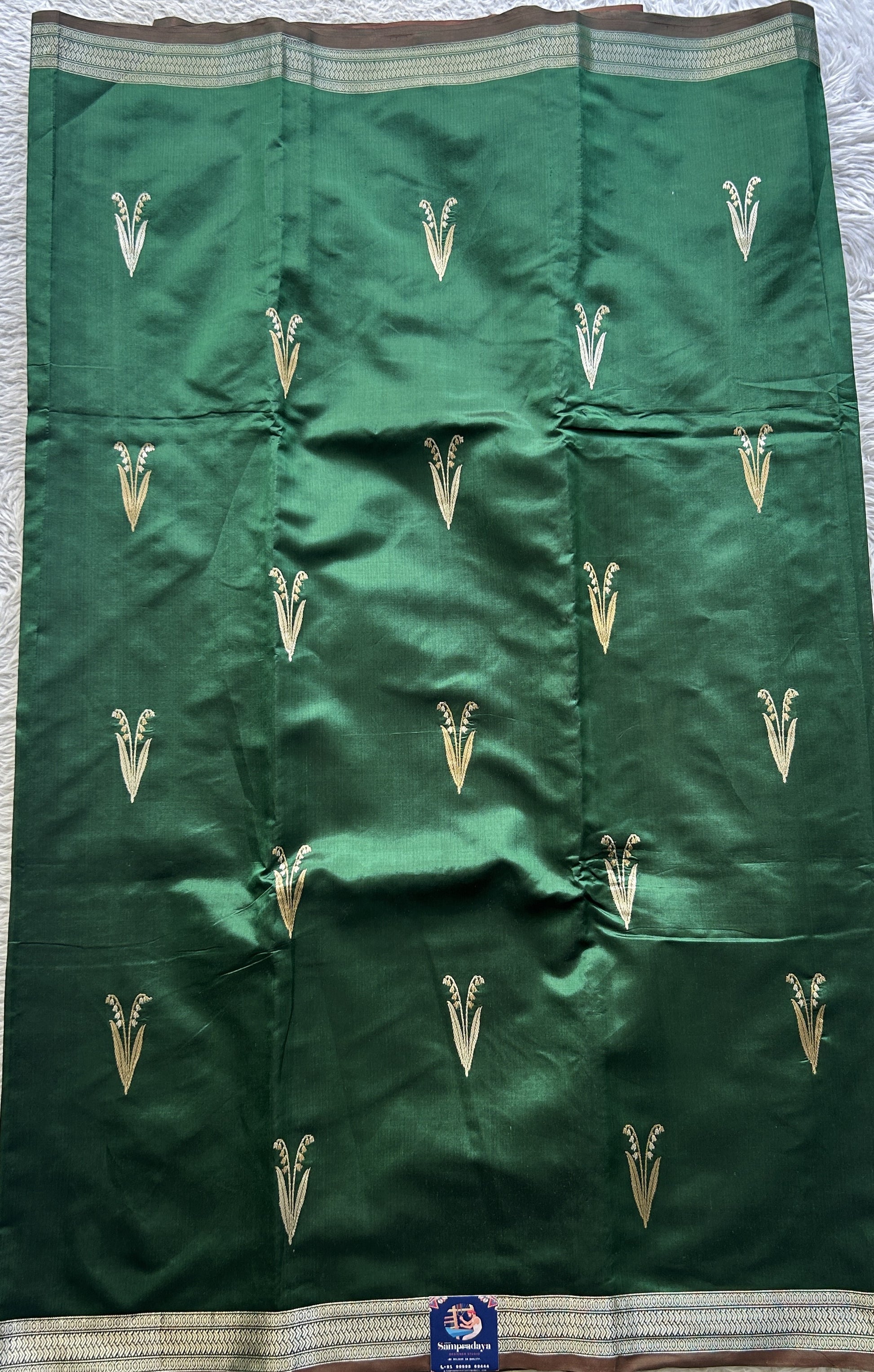 Banarasi Katan Silk Saree Green Colored Elegantly Paired with a Zari border. - Sampradaya Designer Studio