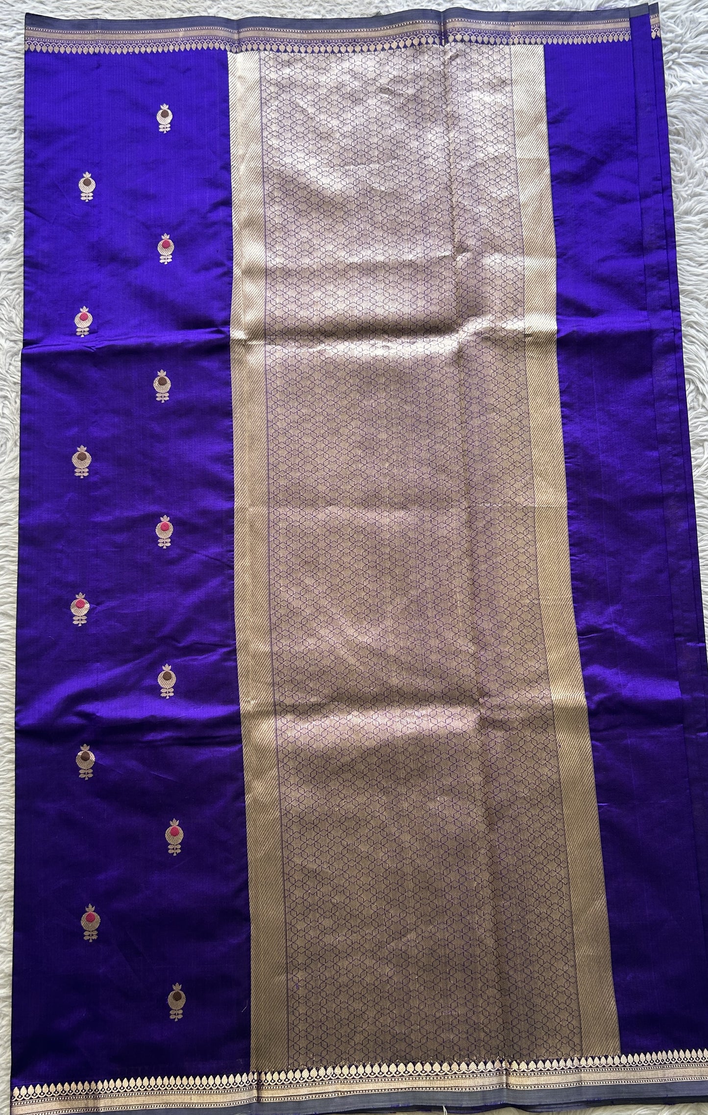 Banarasi Katan Silk Saree Deep Blue Colored Elegantly Paired with a Zari border. - Sampradaya Designer Studio