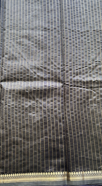 Banarasi Katan Silk Saree Deep Blue Colored Elegantly Paired with a Zari border. - Sampradaya Designer Studio