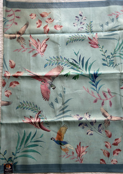 Semi Tussar Saree Sky Blue Colored complemented with a Zari Border. - Sampradaya Designer Studio
