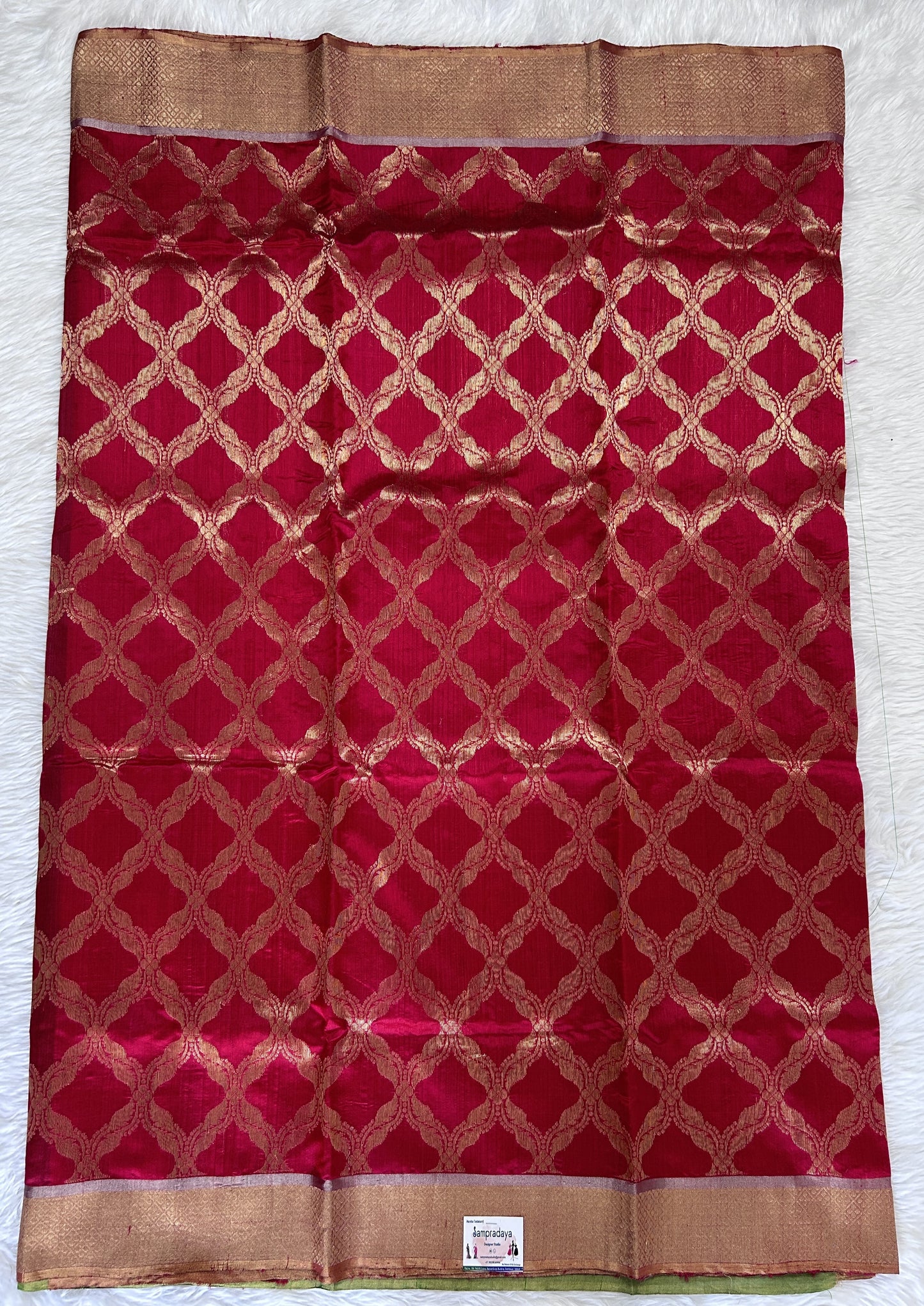 Chanderi Pattu Saree Crimson Red colored saree complemented with a Gold Zari Border - Sampradaya Designer Studio