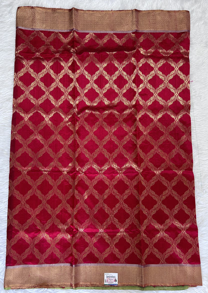 Chanderi Pattu Saree Crimson Red colored saree complemented with a Gold Zari Border - Sampradaya Designer Studio