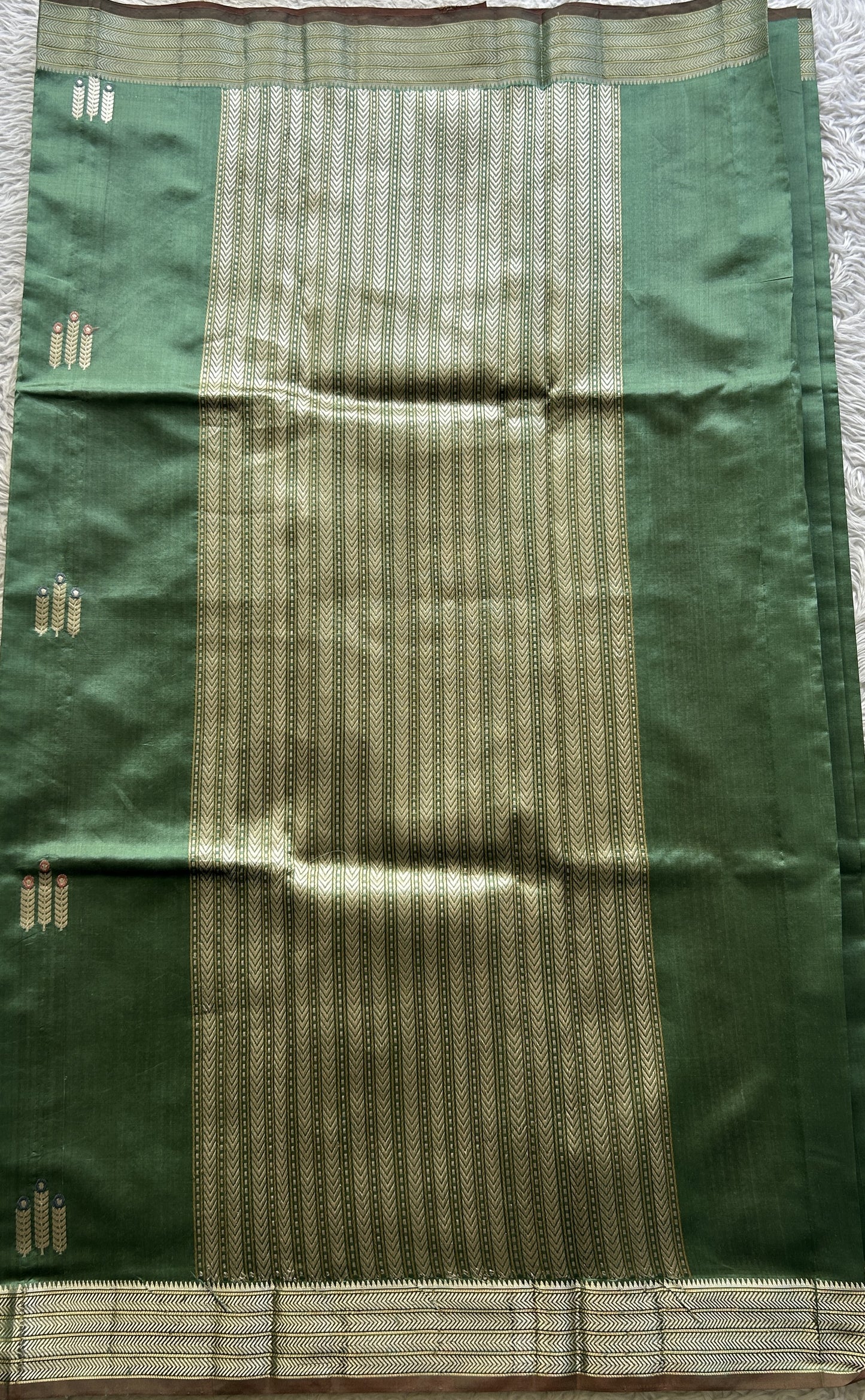 Banarasi Katan Silk Saree Sea Green Colored Elegantly Paired with a Zari border. - Sampradaya Designer Studio