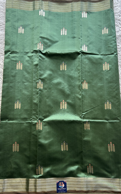 Banarasi Katan Silk Saree Sea Green Colored Elegantly Paired with a Zari border. - Sampradaya Designer Studio