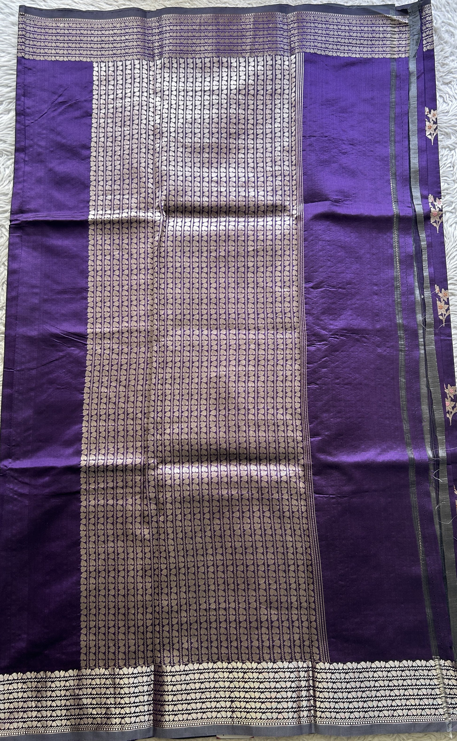 Banarasi Katan Silk Saree Violet Colored Elegantly Paired with a Zari border. - Sampradaya Designer Studio