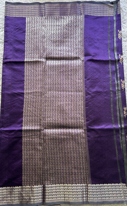 Banarasi Katan Silk Saree Violet Colored Elegantly Paired with a Zari border. - Sampradaya Designer Studio