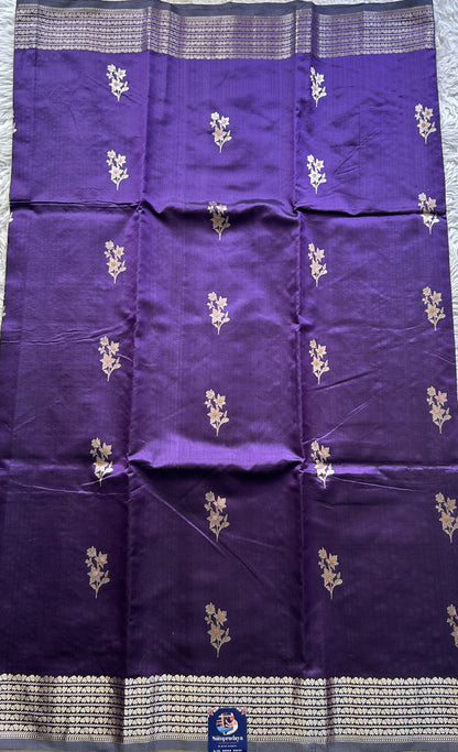 Banarasi Katan Silk Saree Violet Colored Elegantly Paired with a Zari border. - Sampradaya Designer Studio