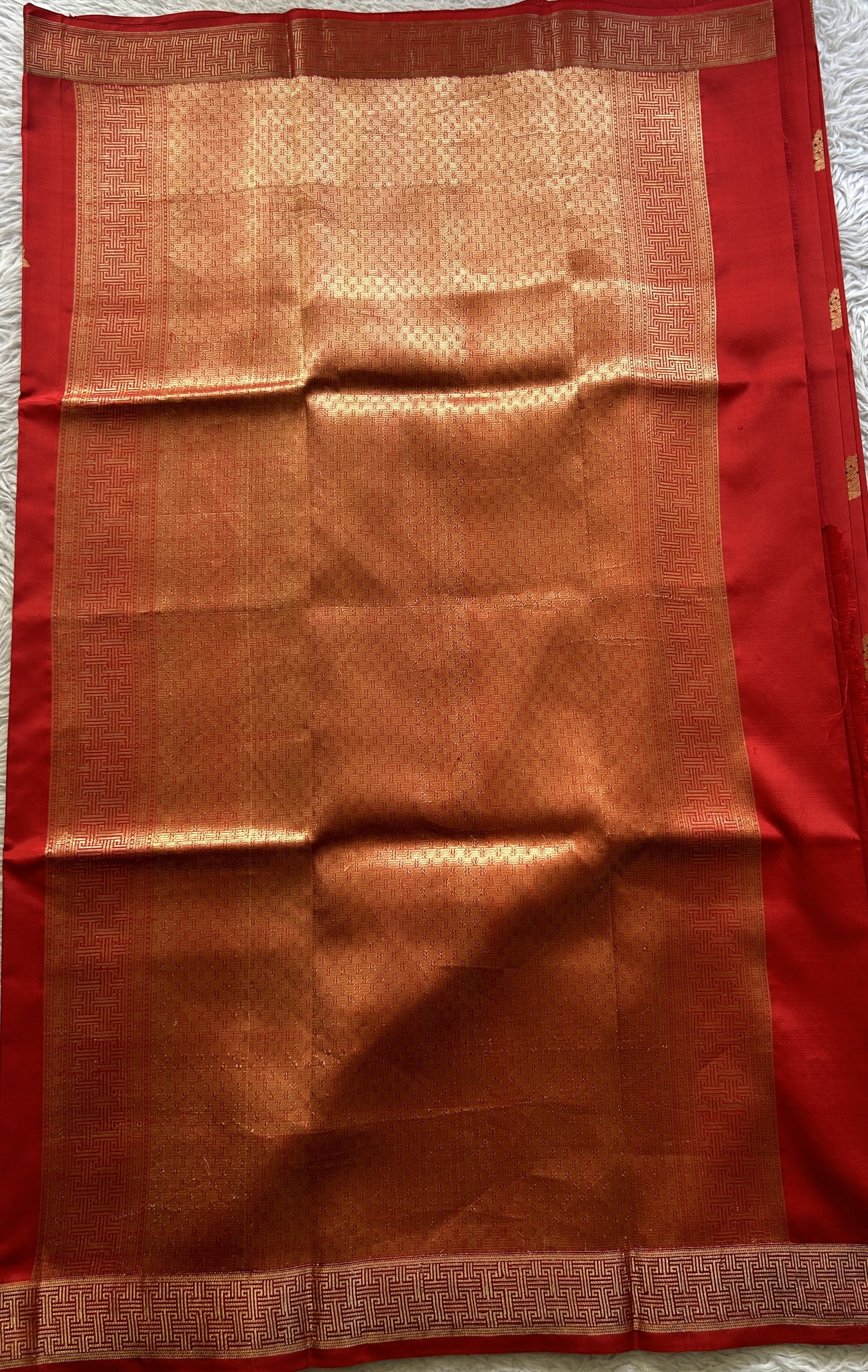 Banarasi Katan Silk Saree Red Colored Elegantly Paired with a Zari border. - Sampradaya Designer Studio