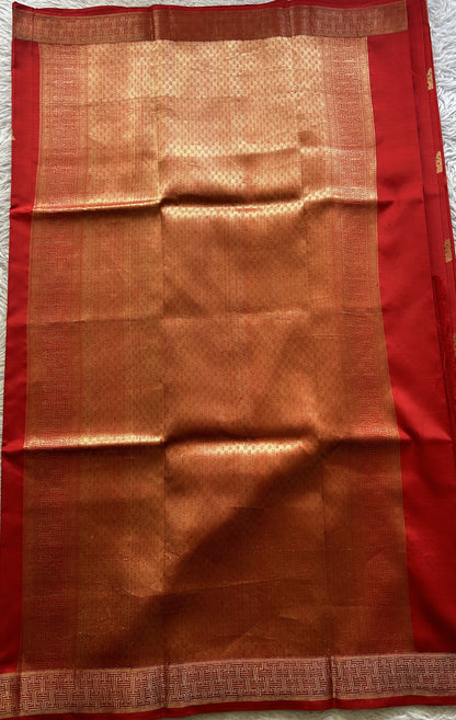 Banarasi Katan Silk Saree Red Colored Elegantly Paired with a Zari border. - Sampradaya Designer Studio