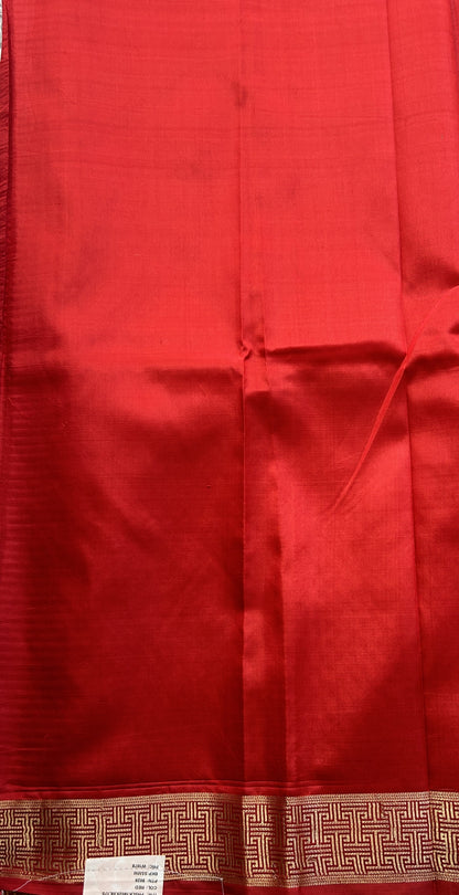 Banarasi Katan Silk Saree Red Colored Elegantly Paired with a Zari border. - Sampradaya Designer Studio
