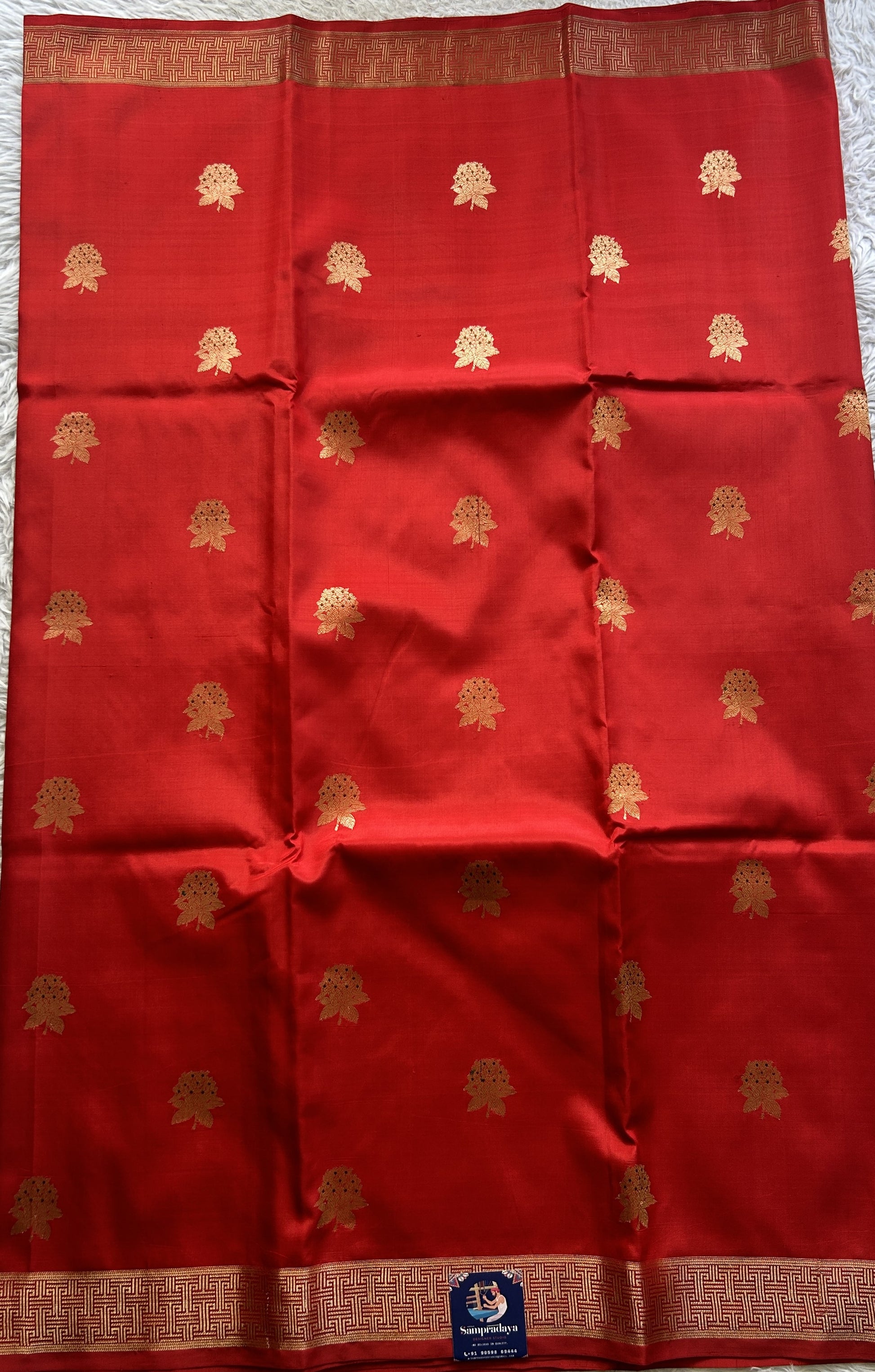 Banarasi Katan Silk Saree Red Colored Elegantly Paired with a Zari border. - Sampradaya Designer Studio