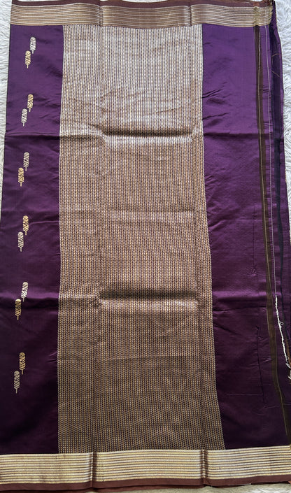 Banarasi Katan Silk Saree Deep Violet Colored Elegantly Paired with a Zari border. - Sampradaya Designer Studio