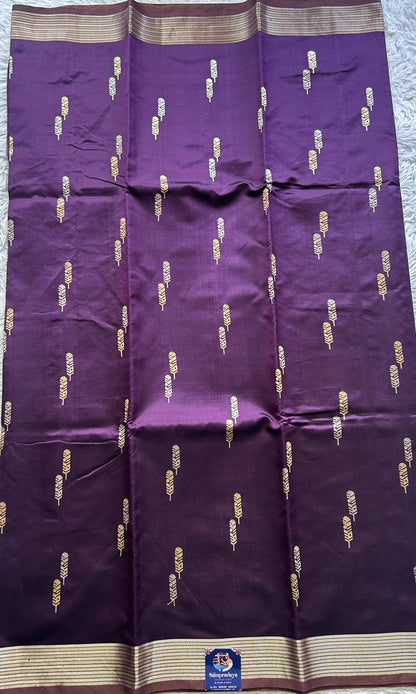 Banarasi Katan Silk Saree Deep Violet Colored Elegantly Paired with a Zari border. - Sampradaya Designer Studio