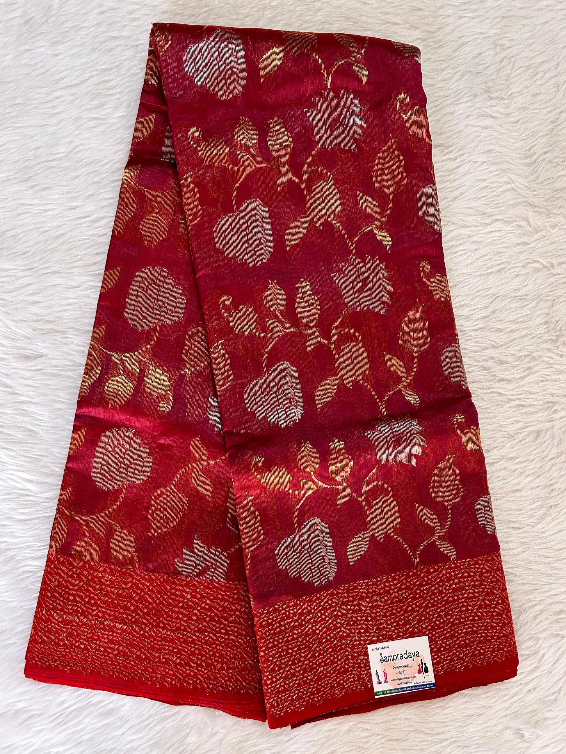 Chanderi Pattu Saree Rose Wood colored saree complemented with a Gold Zari Border - Sampradaya Designer Studio