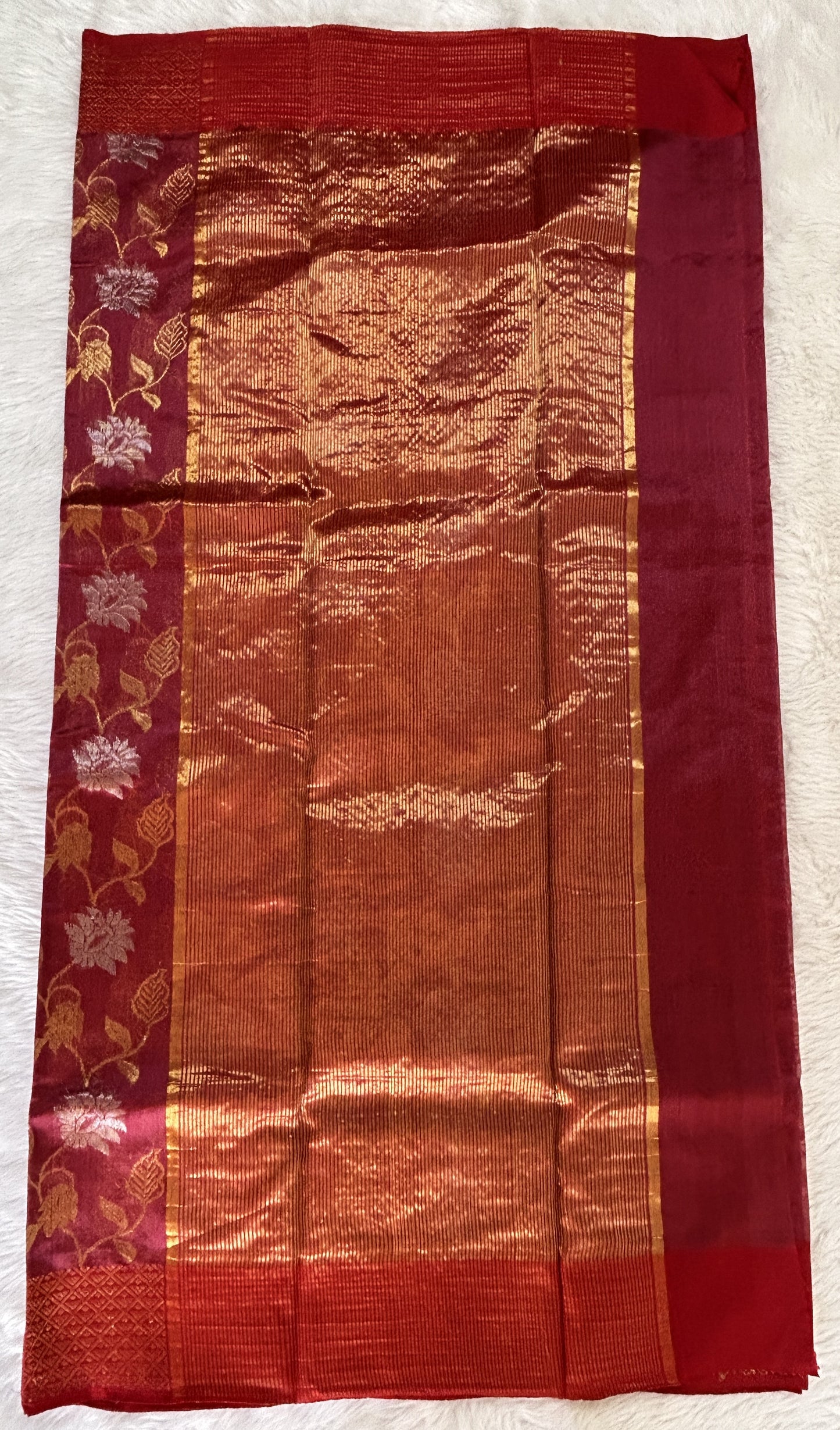 Chanderi Pattu Saree Rose Wood colored saree complemented with a Gold Zari Border - Sampradaya Designer Studio