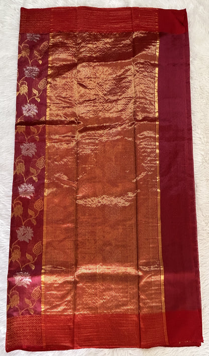 Chanderi Pattu Saree Rose Wood colored saree complemented with a Gold Zari Border - Sampradaya Designer Studio