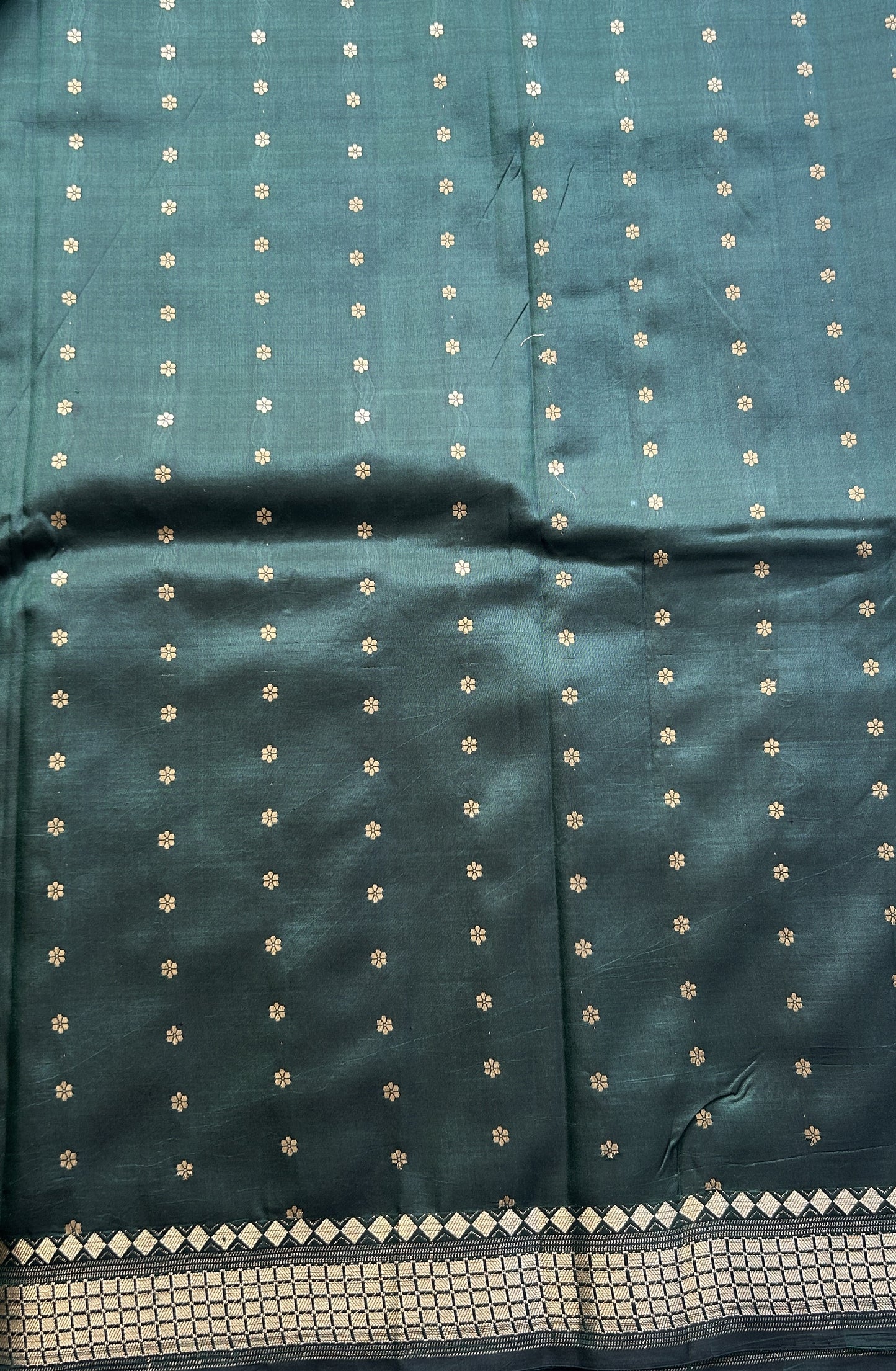 Banarasi Katan Silk Saree Dark Green Colored Elegantly Paired with a Zari border. - Sampradaya Designer Studio