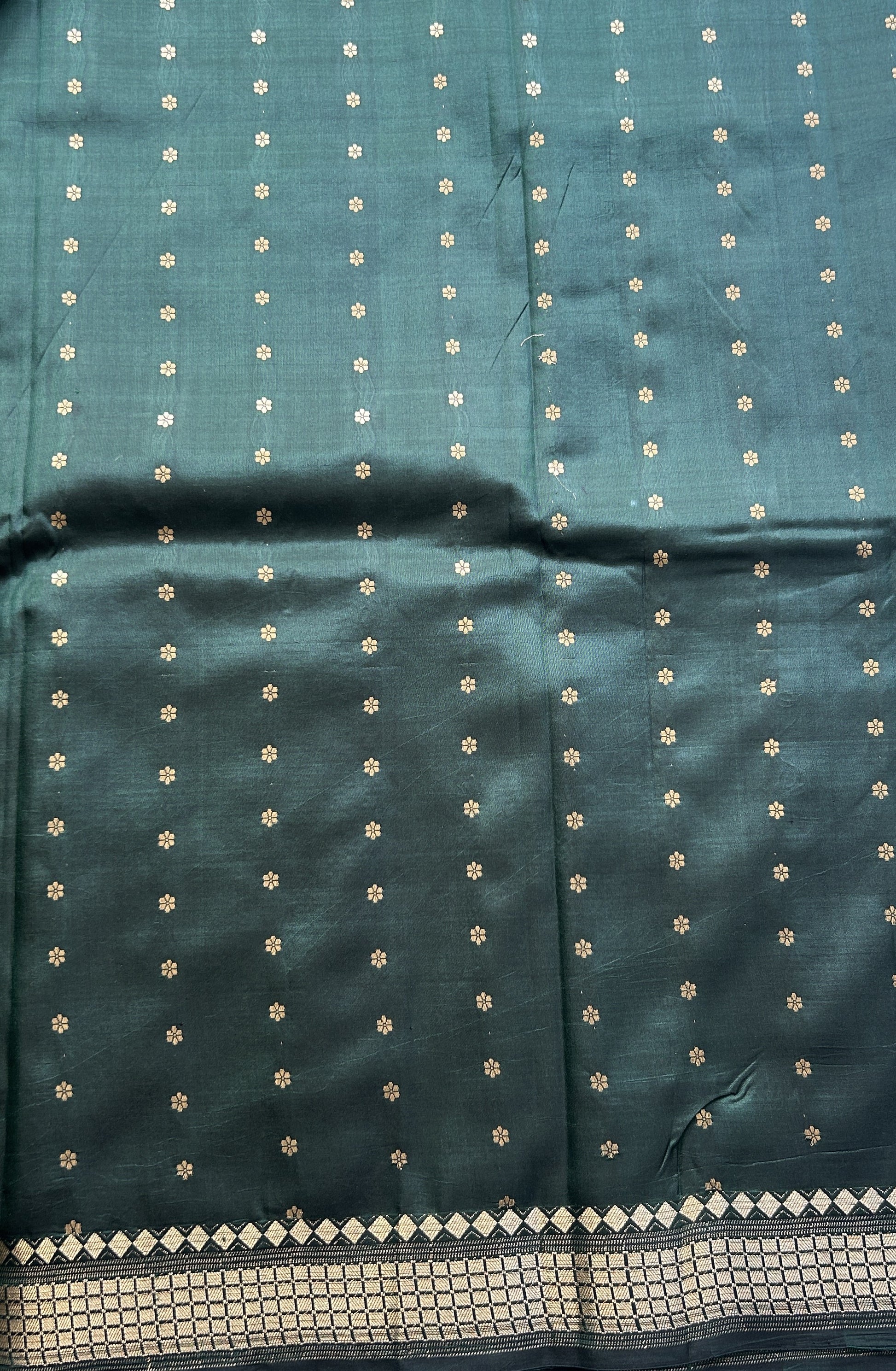 Banarasi Katan Silk Saree Dark Green Colored Elegantly Paired with a Zari border. - Sampradaya Designer Studio