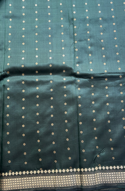 Banarasi Katan Silk Saree Dark Green Colored Elegantly Paired with a Zari border. - Sampradaya Designer Studio