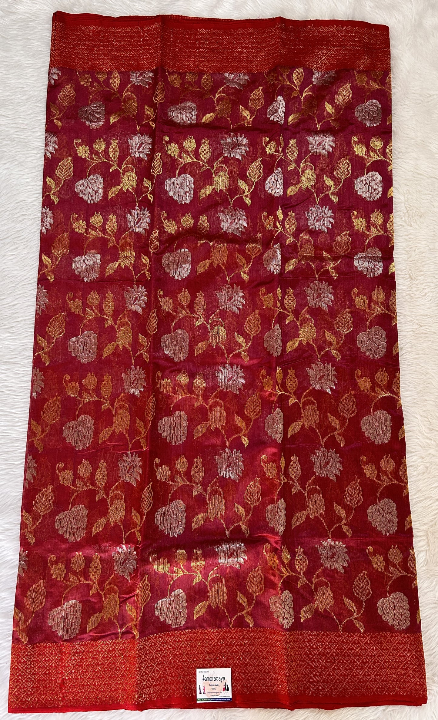 Chanderi Pattu Saree Rose Wood colored saree complemented with a Gold Zari Border - Sampradaya Designer Studio