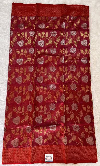 Chanderi Pattu Saree Rose Wood colored saree complemented with a Gold Zari Border - Sampradaya Designer Studio