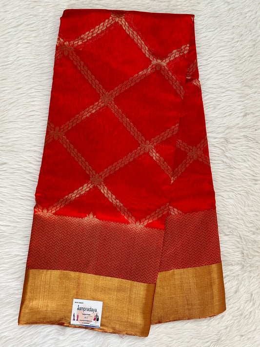 Chanderi Pattu Saree Red colored saree complemented with a Gold Zari Border - Sampradaya Designer Studio
