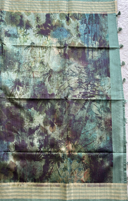 Semi Tussar Saree Dark Green Colored complemented with a Zari Border. - Sampradaya Designer Studio
