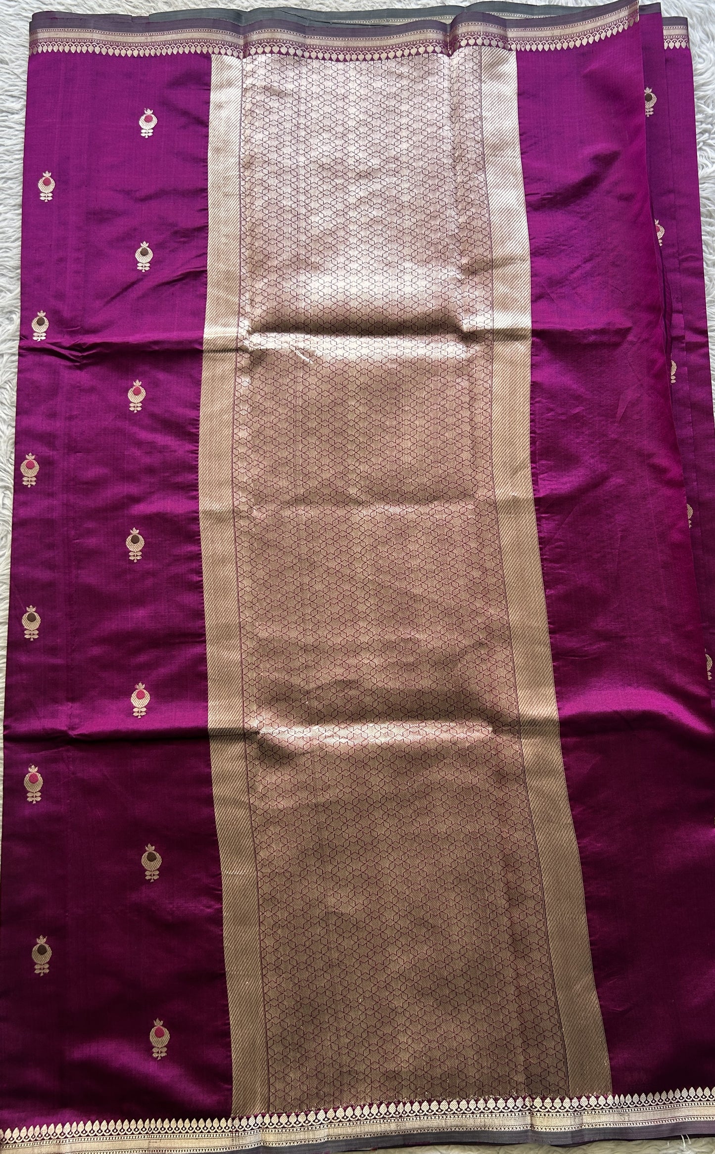 Banarasi Katan Silk Saree Dark Pink Colored Elegantly Paired with a Zari border. - Sampradaya Designer Studio
