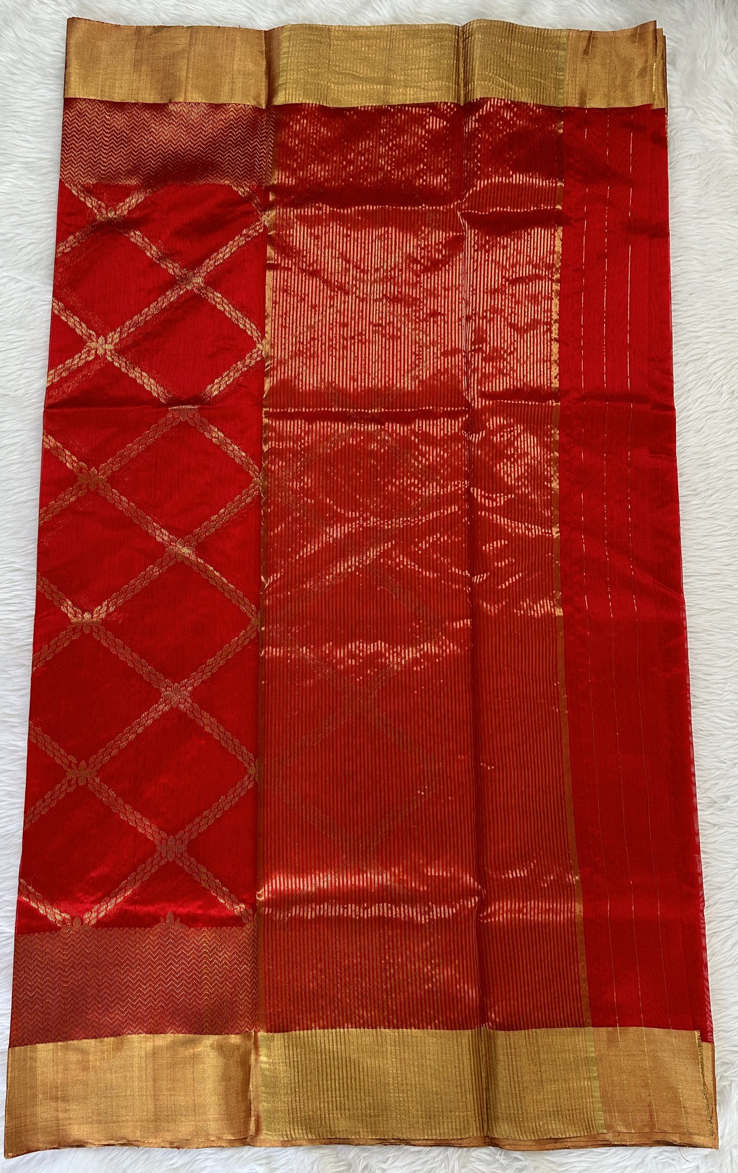 Chanderi Pattu Saree Red colored saree complemented with a Gold Zari Border - Sampradaya Designer Studio