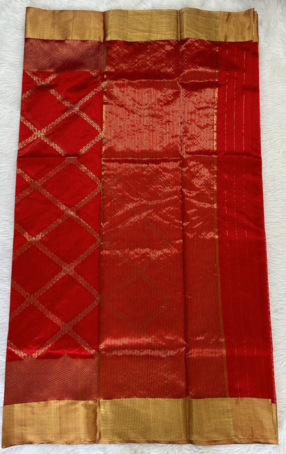 Chanderi Pattu Saree Red colored saree complemented with a Gold Zari Border - Sampradaya Designer Studio