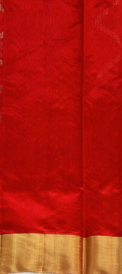 Chanderi Pattu Saree Red colored saree complemented with a Gold Zari Border - Sampradaya Designer Studio