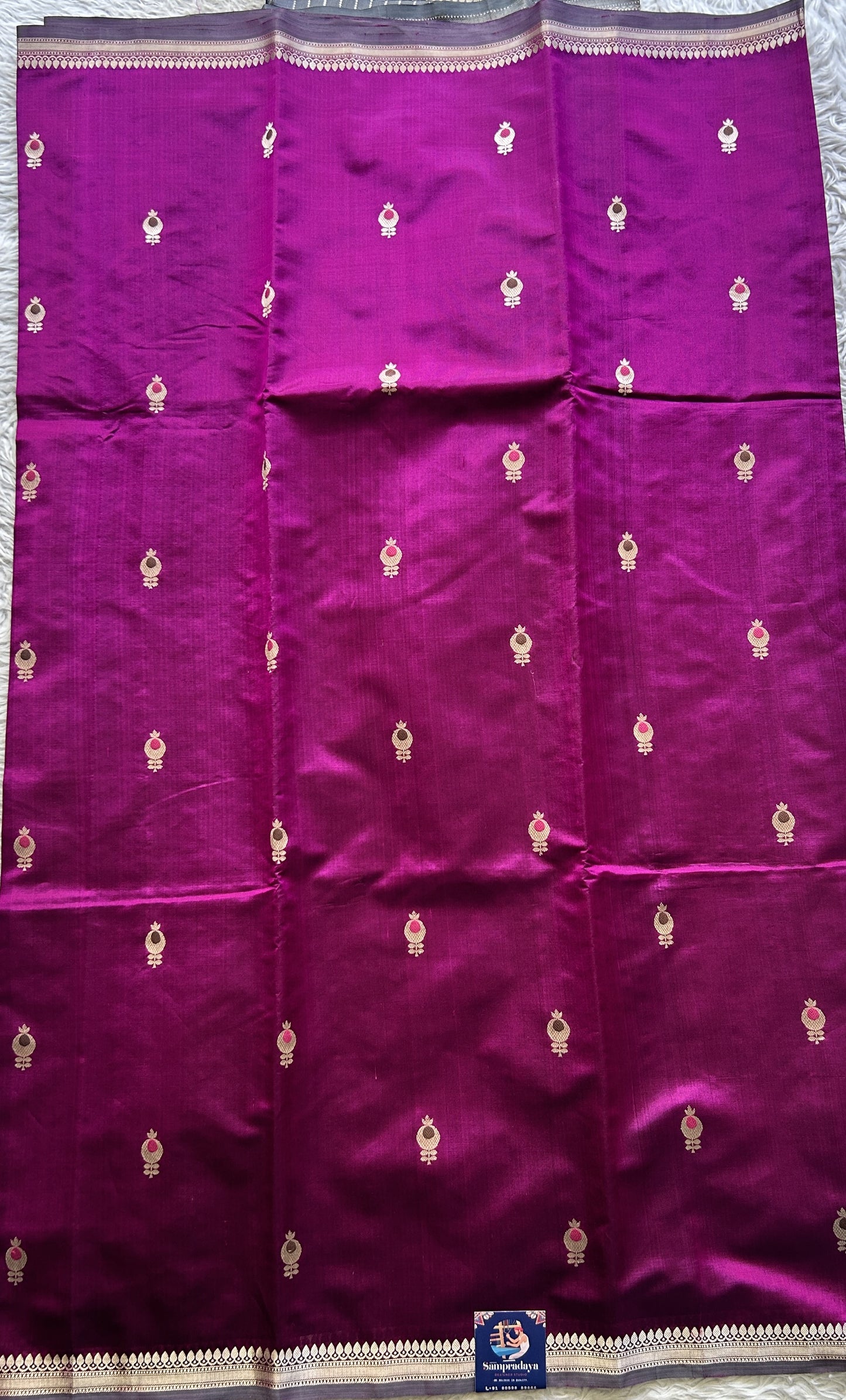Banarasi Katan Silk Saree Dark Pink Colored Elegantly Paired with a Zari border. - Sampradaya Designer Studio