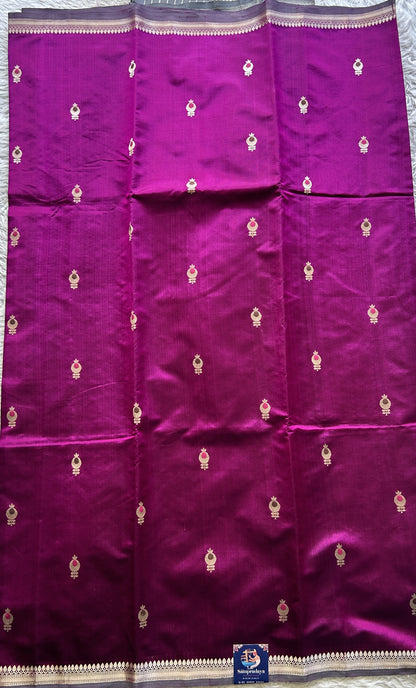 Banarasi Katan Silk Saree Dark Pink Colored Elegantly Paired with a Zari border. - Sampradaya Designer Studio