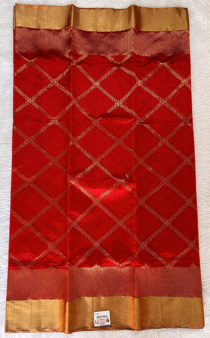Chanderi Pattu Saree Red colored saree complemented with a Gold Zari Border - Sampradaya Designer Studio
