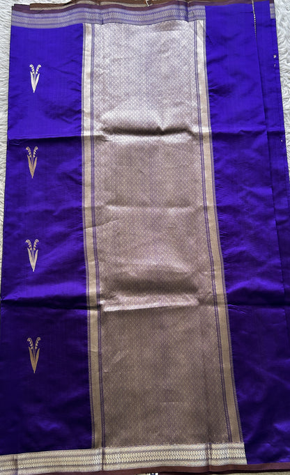 Banarasi Katan Silk Saree Royal Blue Colored Elegantly Paired with a Zari border. - Sampradaya Designer Studio