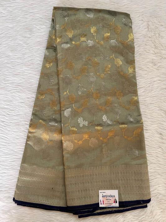 Chanderi Pattu Saree Pastel Green colored saree complemented with a Silver Zari Border - Sampradaya Designer Studio