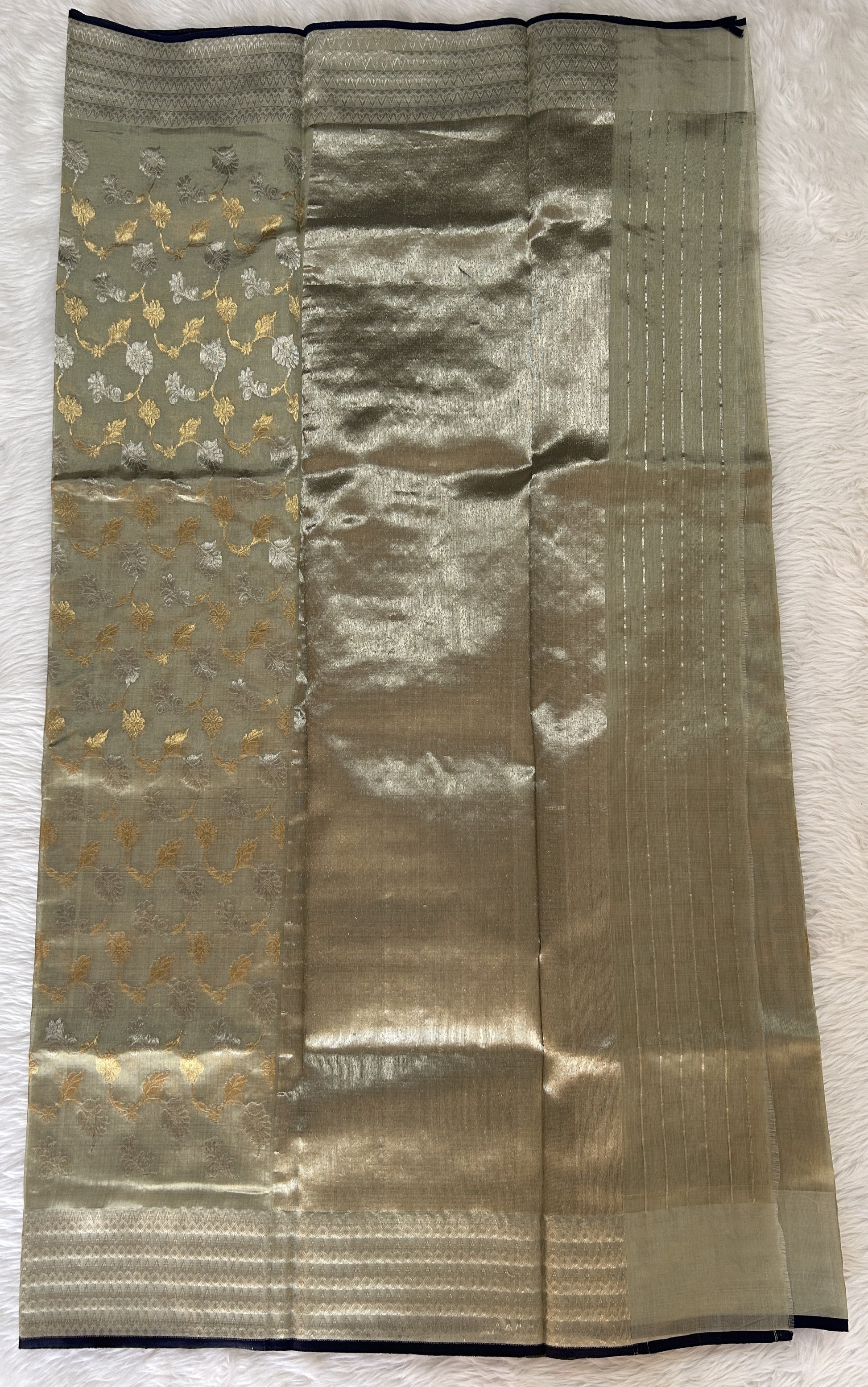 Chanderi Pattu Saree Pastel Green colored saree complemented with a Silver Zari Border - Sampradaya Designer Studio