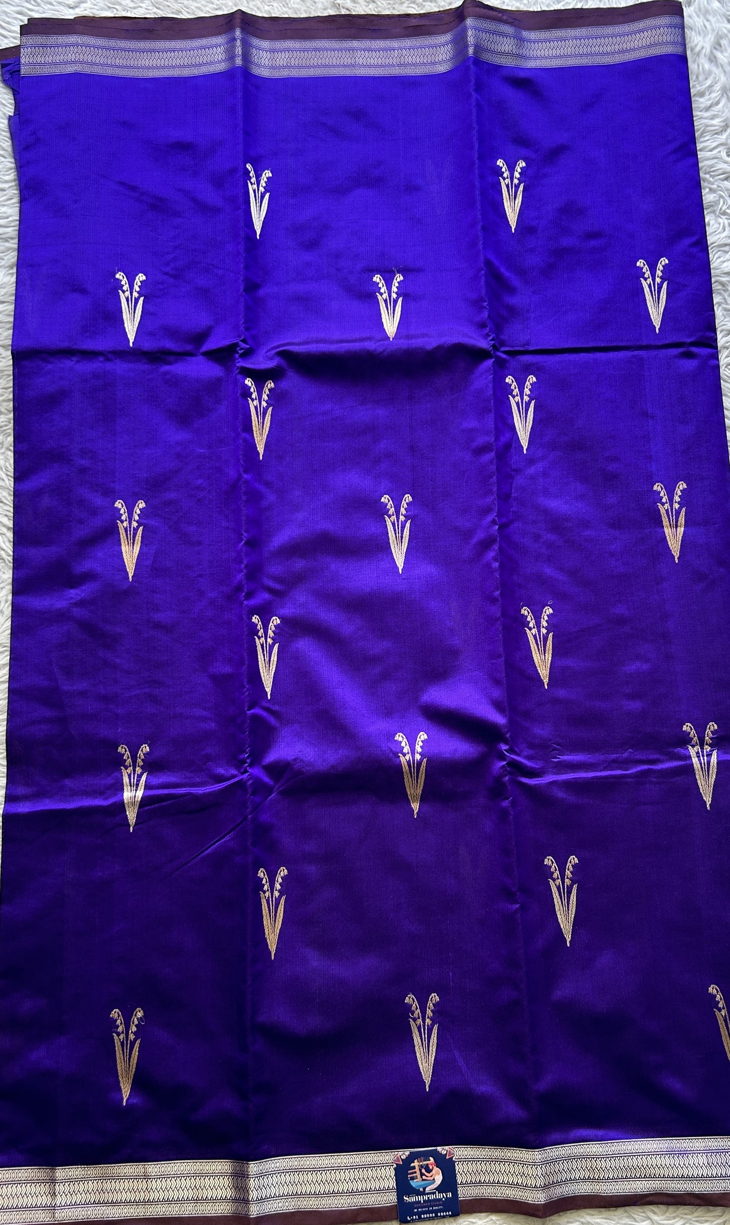 Banarasi Katan Silk Saree Royal Blue Colored Elegantly Paired with a Zari border. - Sampradaya Designer Studio