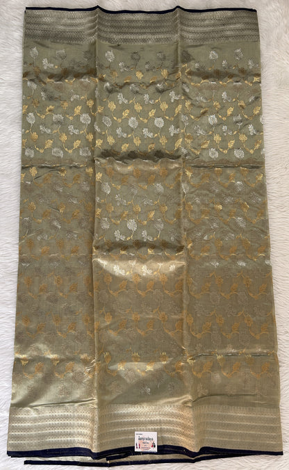 Chanderi Pattu Saree Pastel Green colored saree complemented with a Silver Zari Border - Sampradaya Designer Studio
