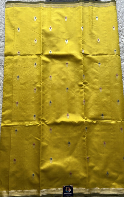 Banarasi Katan Silk Saree Yellow Colored Elegantly Paired with a Zari border. - Sampradaya Designer Studio