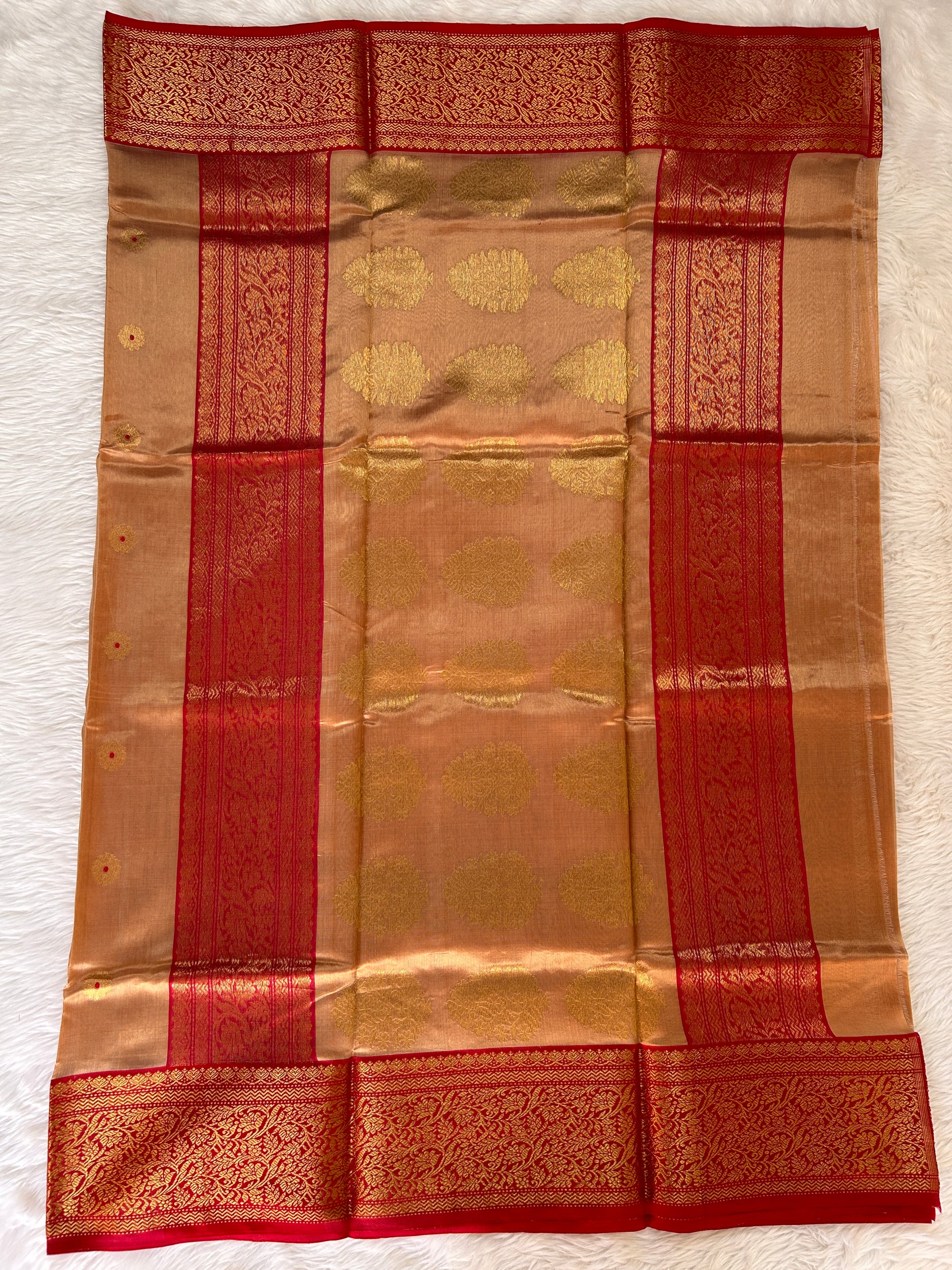 Chanderi Pattu Saree Gold colored saree complemented with a Kanchi Border - Sampradaya Designer Studio