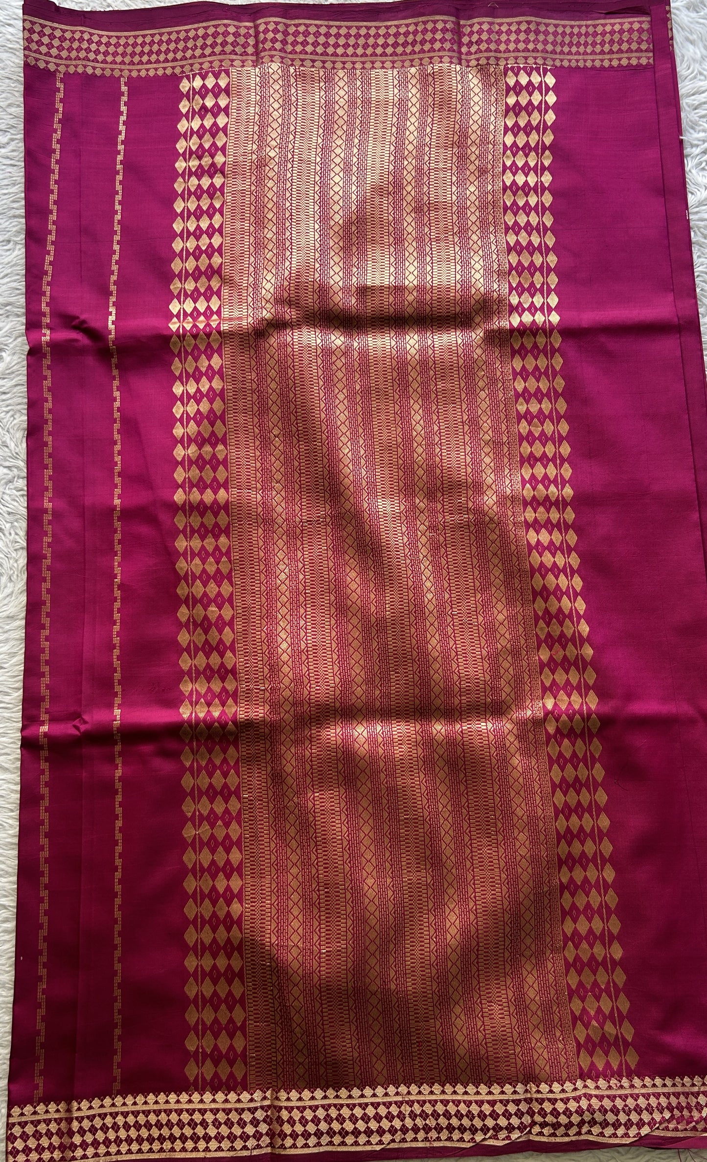 Banarasi Katan Silk Saree Hot Pink Colored Elegantly Paired with a Zari border. - Sampradaya Designer Studio