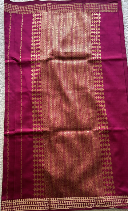 Banarasi Katan Silk Saree Hot Pink Colored Elegantly Paired with a Zari border. - Sampradaya Designer Studio
