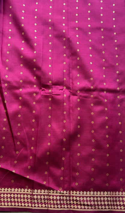 Banarasi Katan Silk Saree Hot Pink Colored Elegantly Paired with a Zari border. - Sampradaya Designer Studio