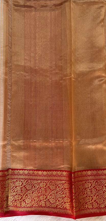 Chanderi Pattu Saree Gold colored saree complemented with a Kanchi Border - Sampradaya Designer Studio