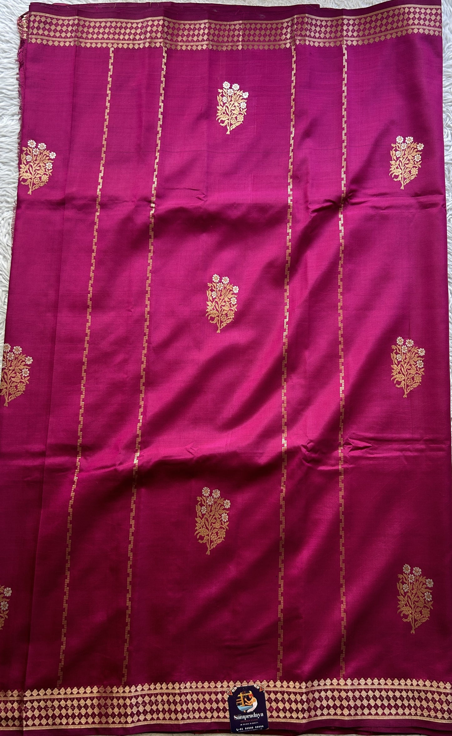 Banarasi Katan Silk Saree Hot Pink Colored Elegantly Paired with a Zari border. - Sampradaya Designer Studio