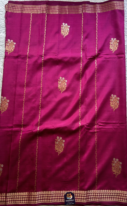 Banarasi Katan Silk Saree Hot Pink Colored Elegantly Paired with a Zari border. - Sampradaya Designer Studio