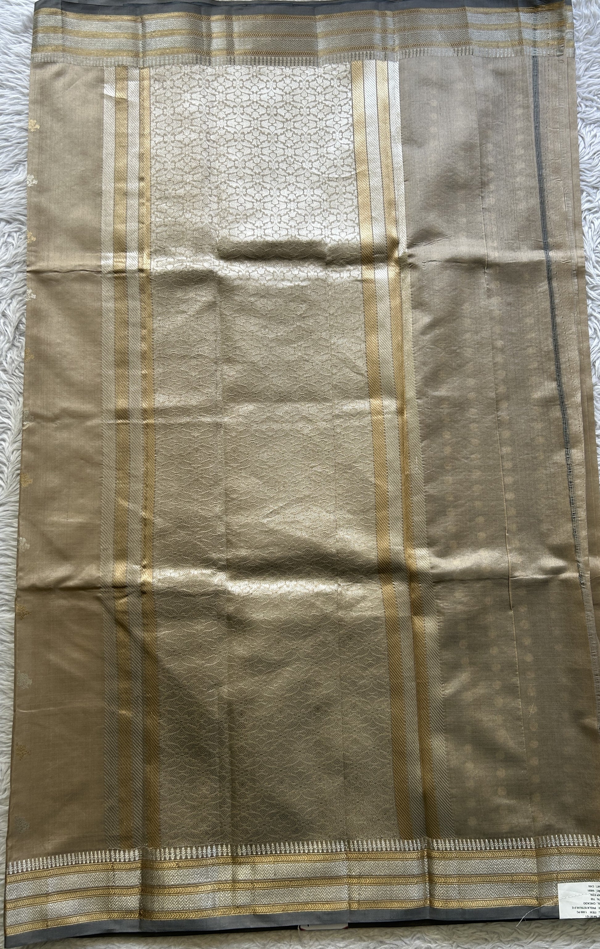 Banarasi Katan Silk Saree Beige Colored Elegantly Paired with a Zari border. - Sampradaya Designer Studio